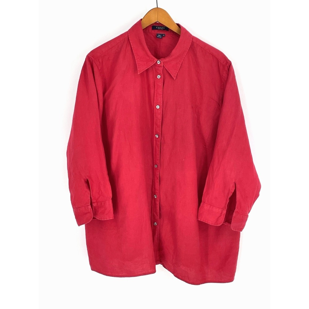 Chaps Womens Shirt Plus 3X Red‎ 100% Linen Lightweight Coastal Resort Beach